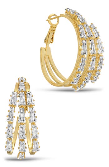 Eye Candy Los Angeles Baguette Cubic Zirconia Hoop Earrings In Gold