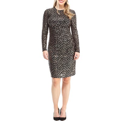 Maggy London Sequin Long Sleeve Dress, Black