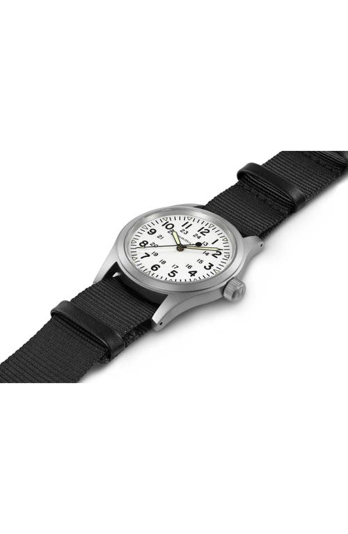 Hamilton Khaki Field Mechanical Manual Winding White Dial Fabric Strap Men's Watch H69439910 In White