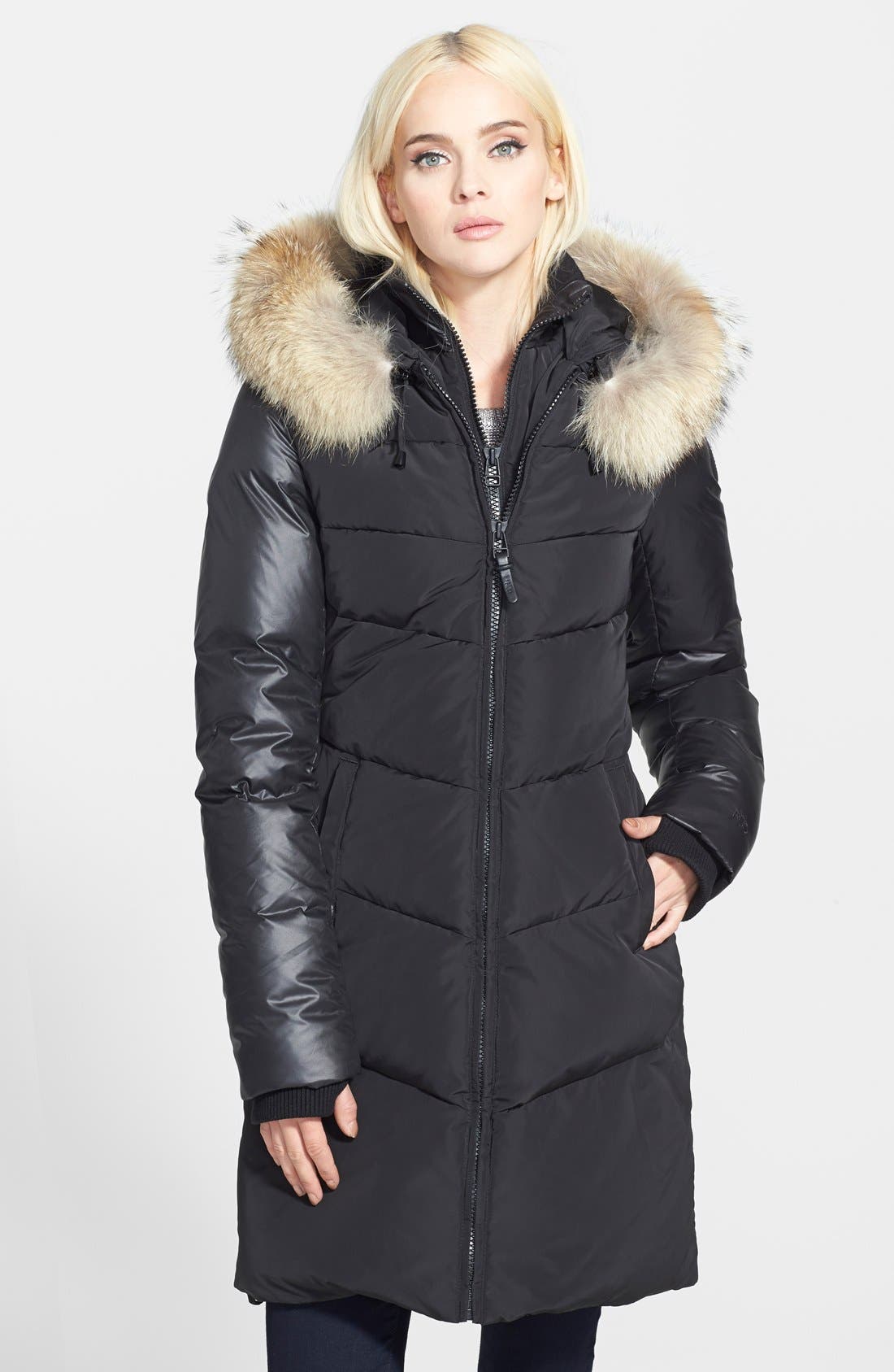 Rud by Rudsak Chevron Quilted Puffer Coat with Genuine Coyote Fur Trim