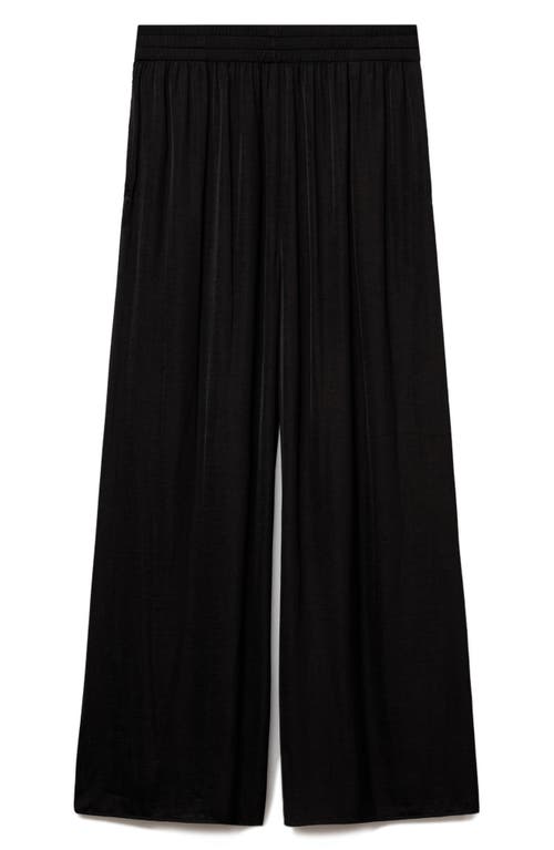 Mango Pleated Linen Blend Wide Leg Pull-on Pants In Black