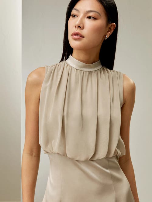 Shop Lilysilk Pleated Sleeveless Midi Silk Dress In Light Apricot