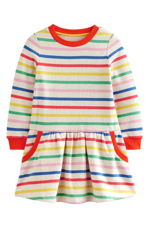 Mini Boden Dove + Heart Holiday Print Dress Toddler 3-4 Blue Multi