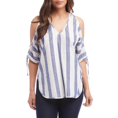 Karen Kane Cold Shoulder Tie Sleeve Top, Blue
