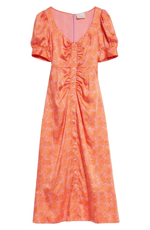 Shop Cinq À Sept Ximena Summer Waves Midi Dress In Pale Flamingo/orange