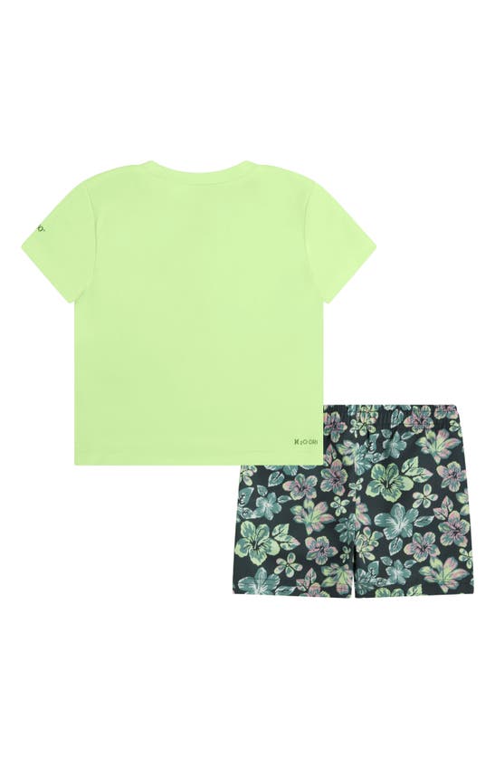 Shop Hurley Kids' Multi Mini Floral Two-piece Rashguard Swimsuit In Shadow Black/ Green