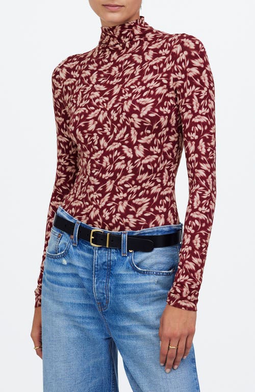 Shop Madewell Floral Long Sleeve Mock Neck T-shirt In Bordeaux