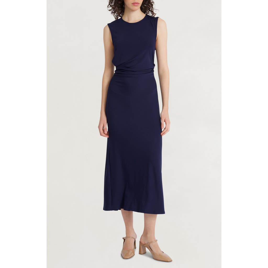 Luxely Ruched Sleeveless Midi Dress In Evening Blue