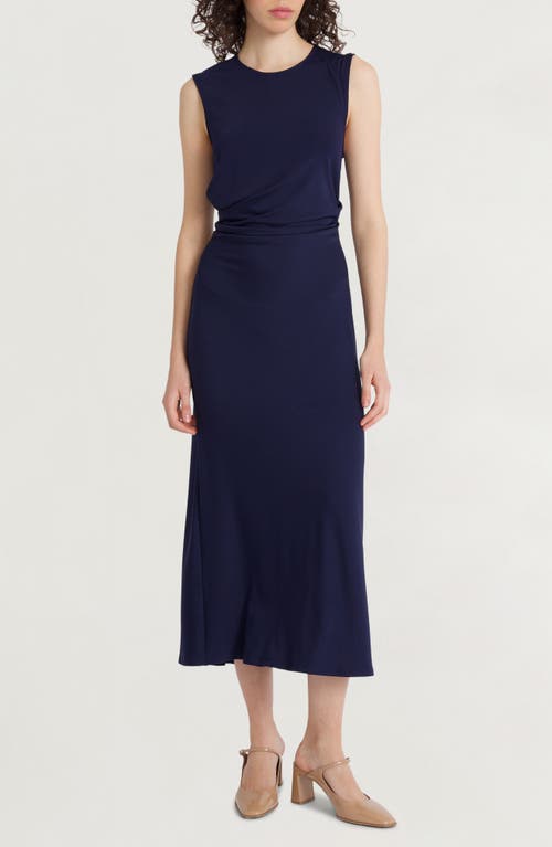 Shop Luxely Ruched Sleeveless Midi Dress In Evening Blue