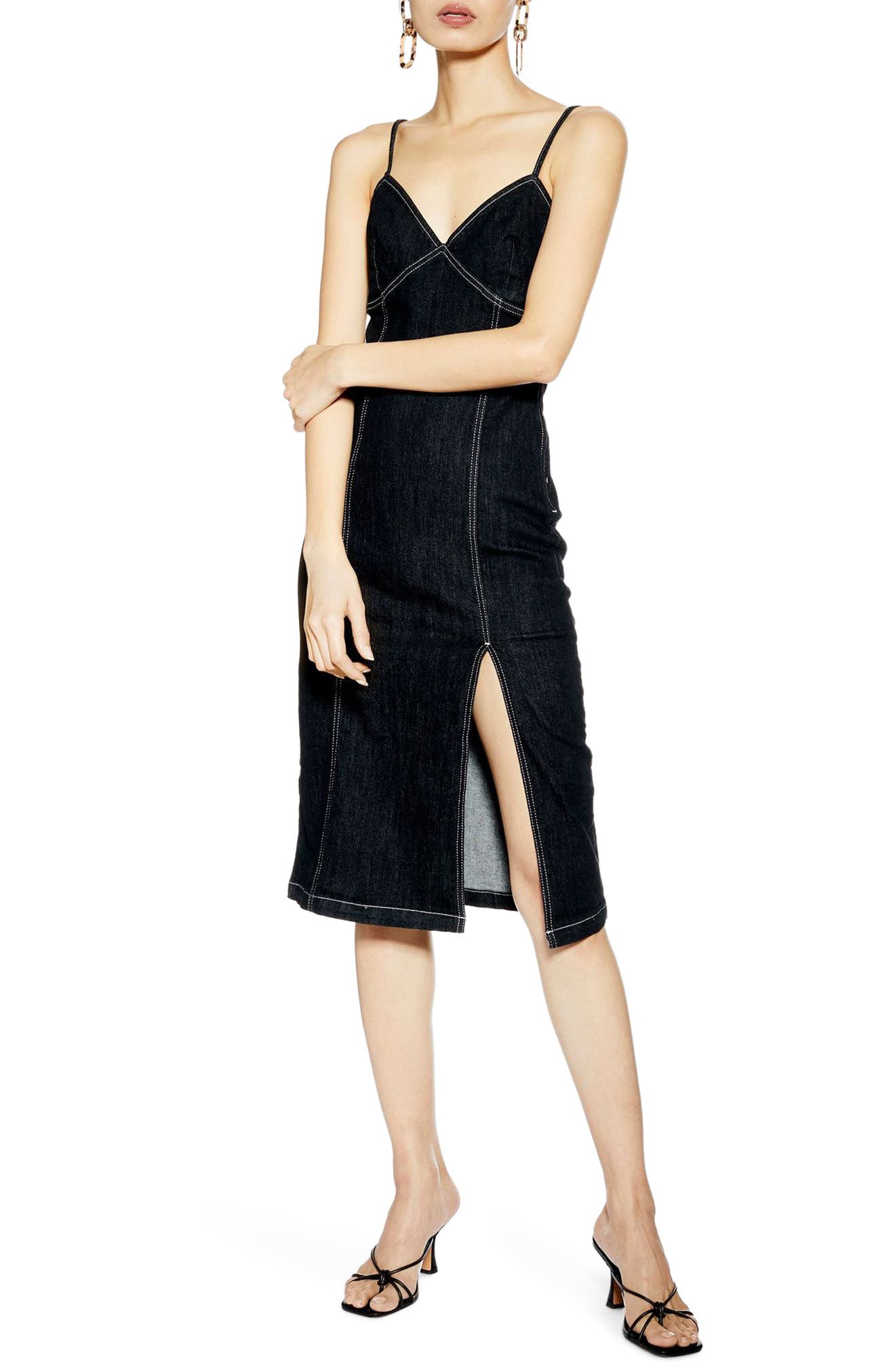 Topshop Stretch Denim Midi Dress, US (fits like 14) - Black