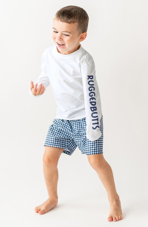 Shop Ruggedbutts Kids' Gingham Check Swim Trunks In Navy Gingham