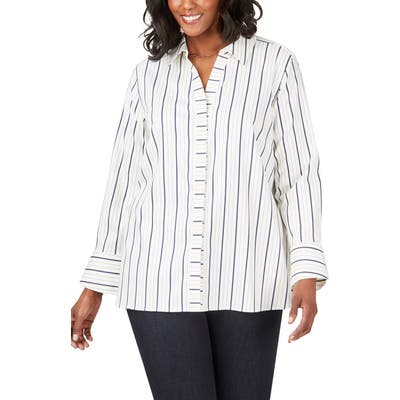Plus Size Foxcroft Kyla Stripe Stretch Sateen Shirt, Beige
