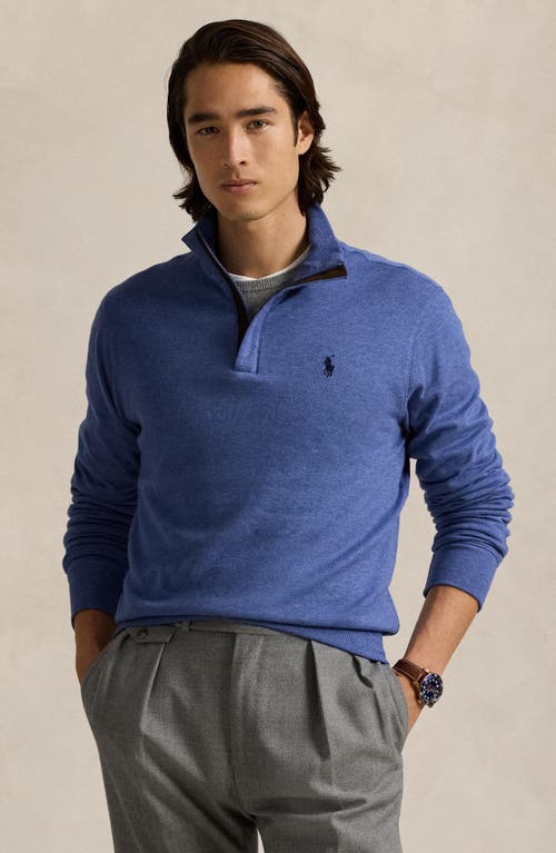 Shop Polo Ralph Lauren Cotton Blend Quarter Zip Pullover In Faded Royal Heather