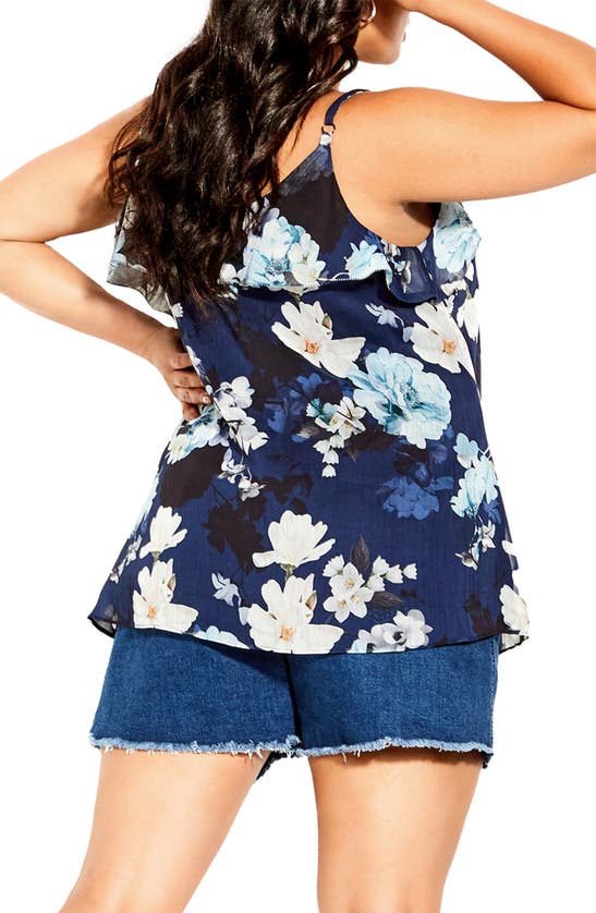 City Chic Shy Orchid Floral Ruffle Camisole In Navy Shy Orchid