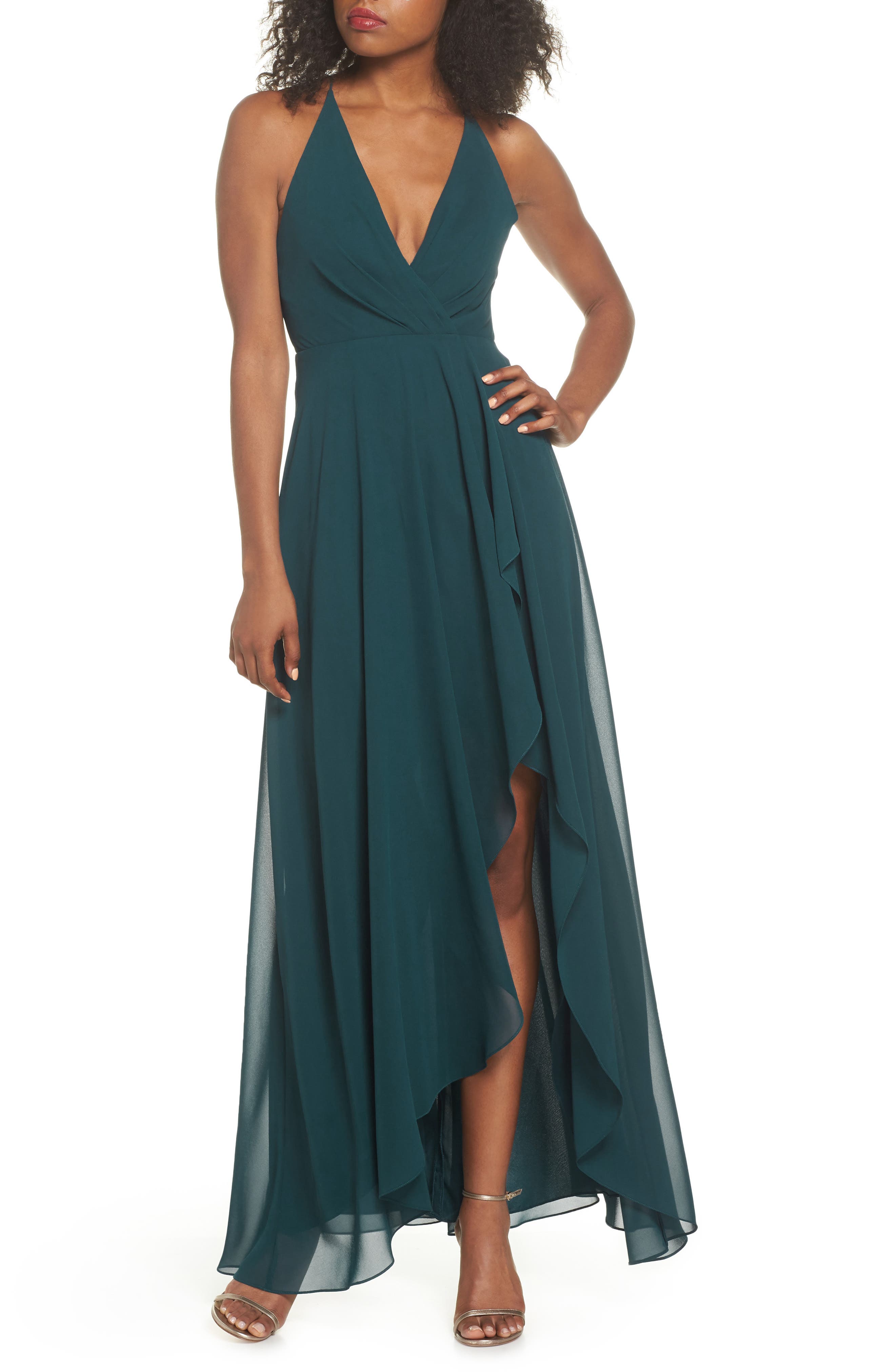 Jenny Yoo Farrah Ruffle Chiffon Gown, Green