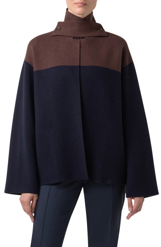 Akris Double Face Bicolor Cashmere Cardigan In Navy