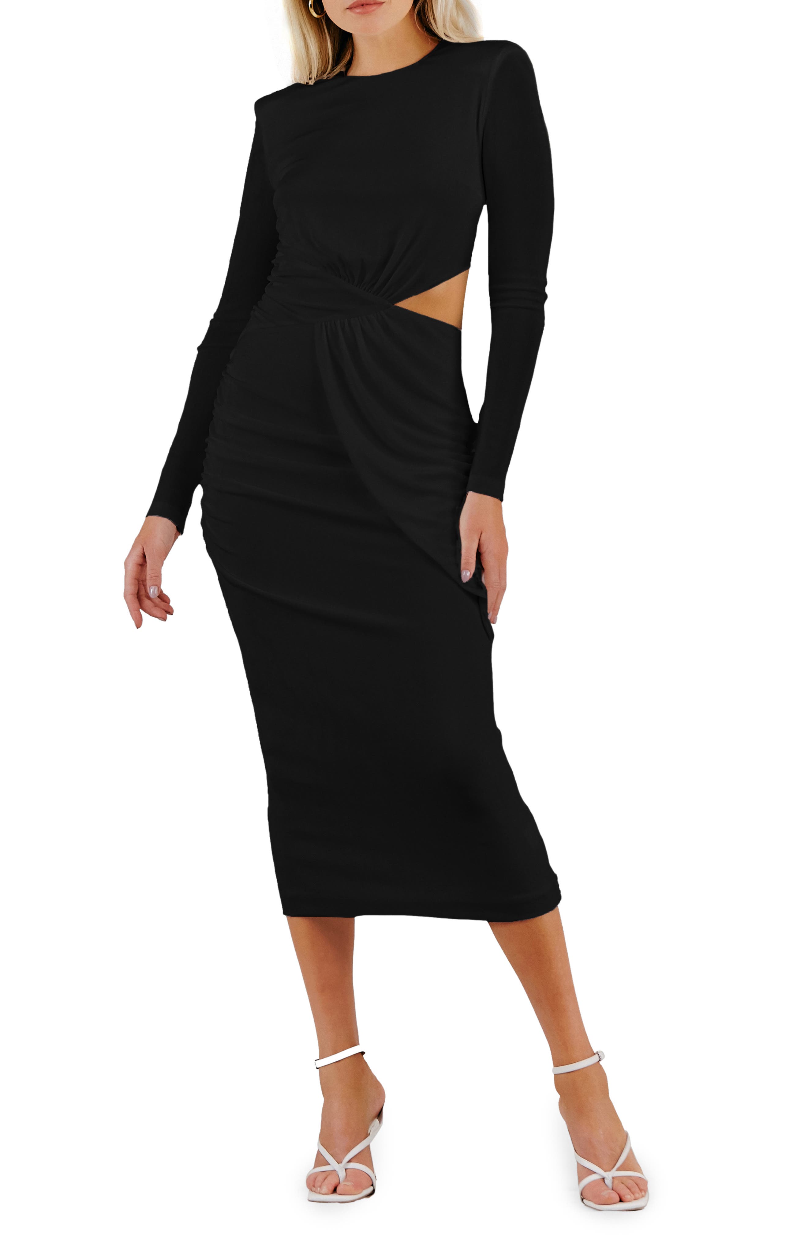 long sleeve midi evening dress
