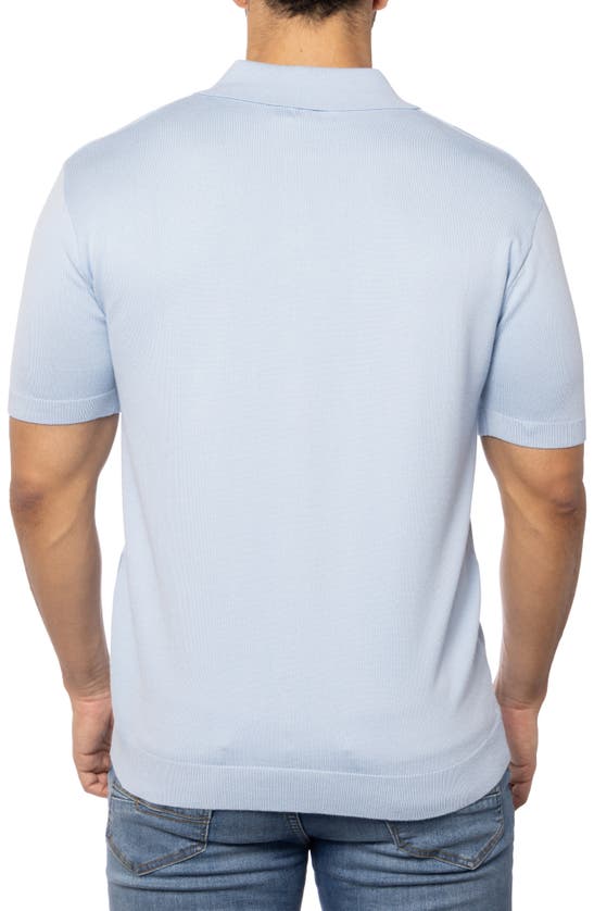 Spring + Mercer Textured Short Sleeve Button-up Sweater In Powder Blue