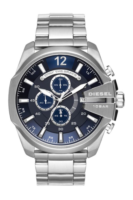 Shop Diesel Mega Chief Chronograph Bracelet Watch, 51mm In Silver