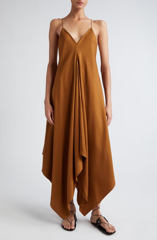 Shop Rohe Silk Asymmetric Slipdress In Tan