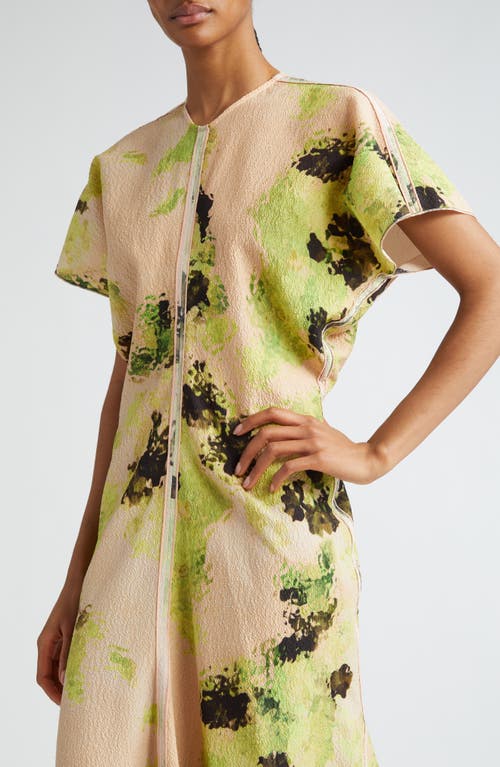 Shop Victoria Beckham Floral Print Drape Shoulder Cloqué Dress In Peach/lime