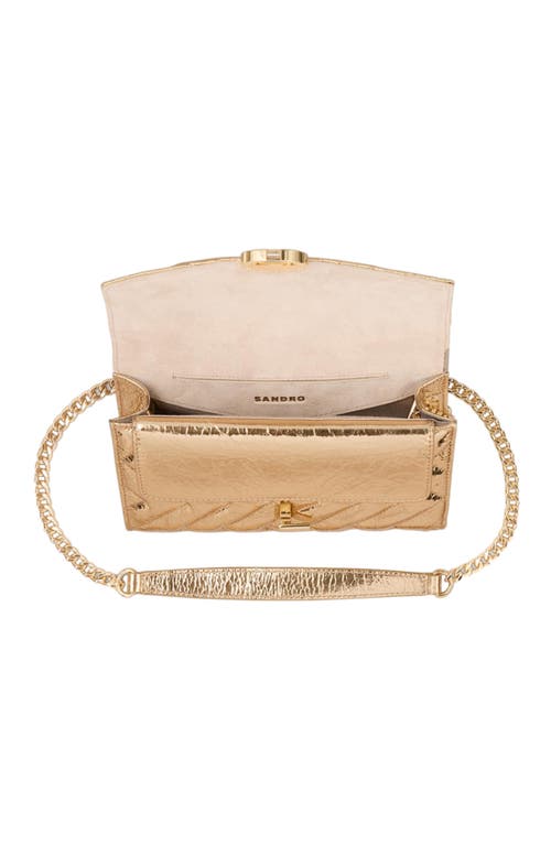 Shop Sandro Crackled Leather Crossbody Bag In Gold