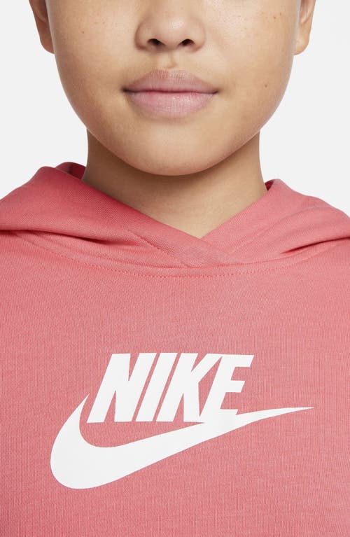 Shop Nike Kids' Club Crop Cotton Blend French Terry Hoodie In Pink Salt/white