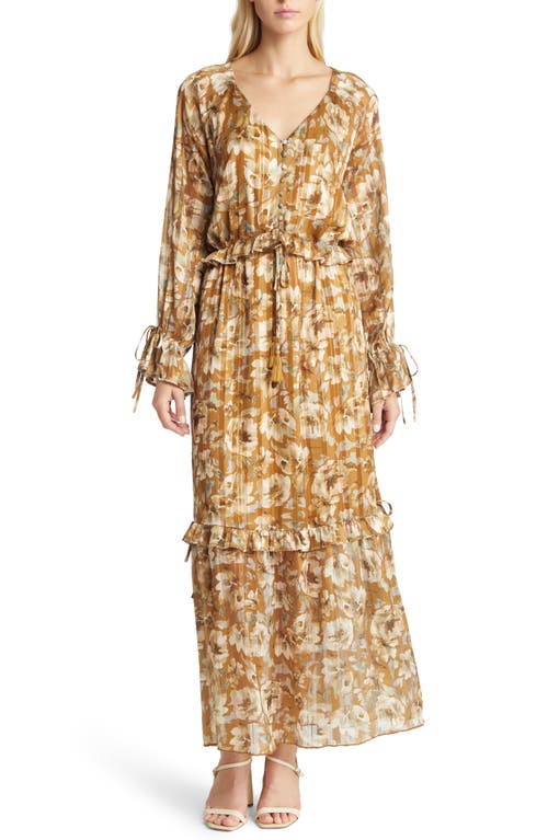 BTFL-life Lorissa Floral Long Sleeve Maxi Dress in Brown Multi
