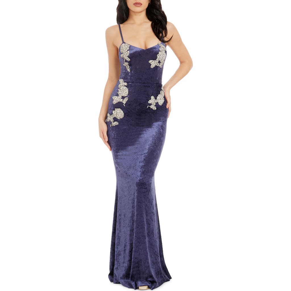 DRESS THE POPULATION DRESS THE POPULATION GIOVANNA CRYSTAL DETAIL VELVET MERMAID GOWN