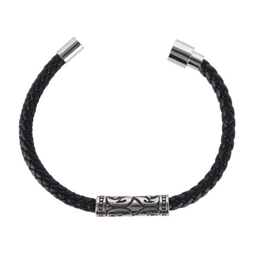 Shop Trafalgar Silver Filigree Pattern On Black Leather Bracelet