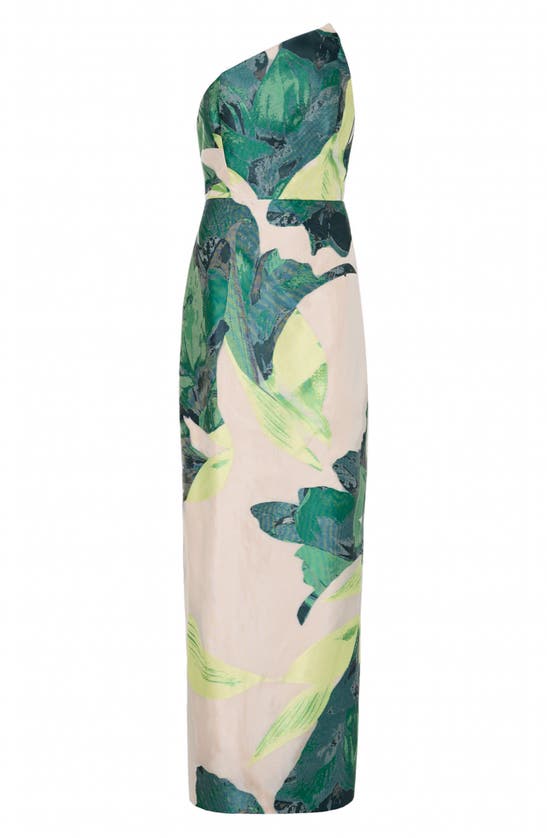 Shop Milly Tropical Forest Jacquard Strapless Midi Dress In Green Multi