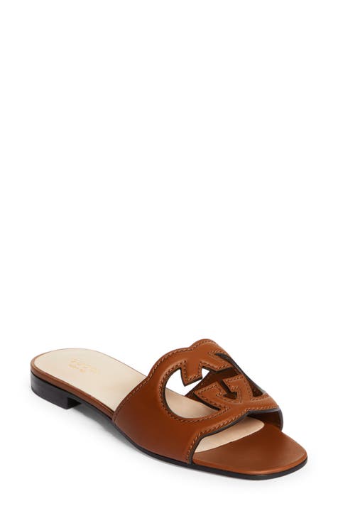 Gucci, Cutout-monogram Leather Slingback Sandals, Mens, Light Brown