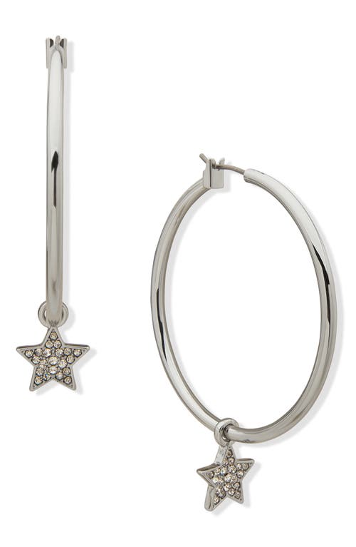 Shop Karl Lagerfeld Paris Crystal Star Charm Hoop Earrings In Rhodium/pearl
