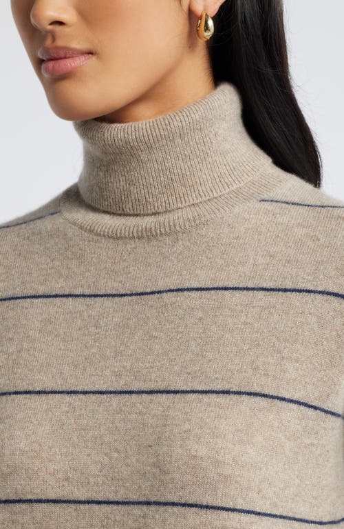 Shop Nordstrom Cashmere Turtleneck Sweater In Beige- Navy Spaced Stripe