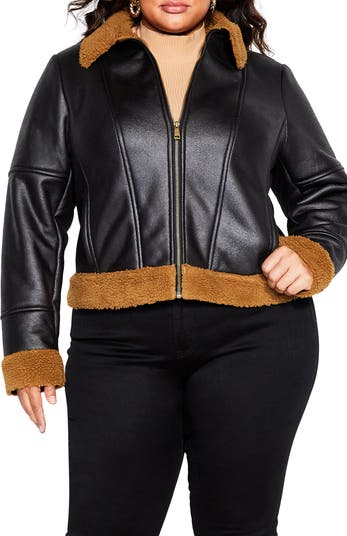 City Chic Meredith Faux Fur Trim Faux Leather Jacket Nordstrom