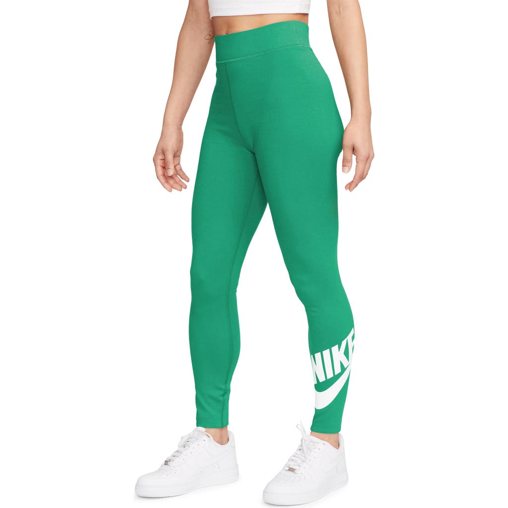 Nike Sportswear Classics High Waist Graphic Leggings In Stadium Green/white