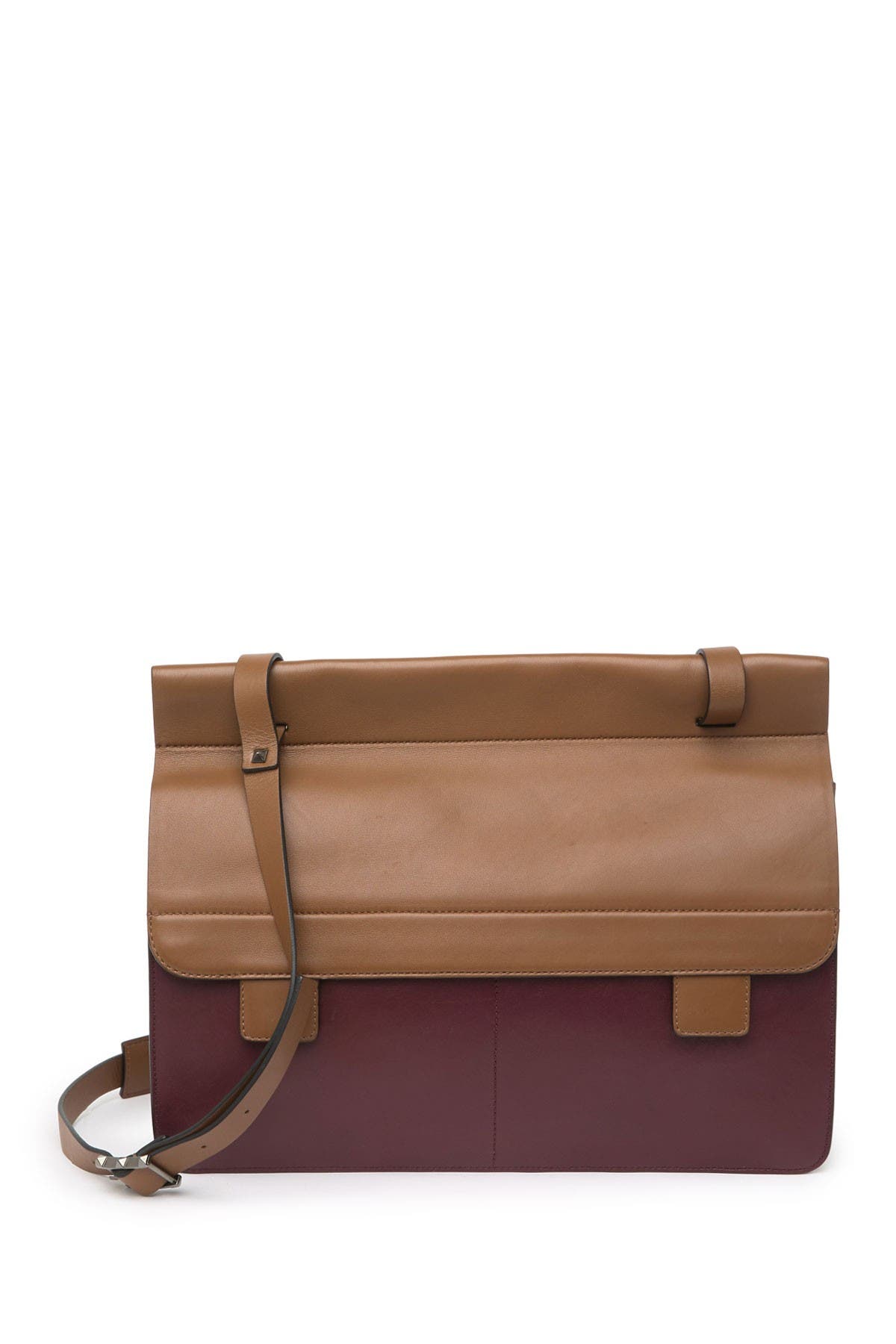 Valentino Garavani Colorblock Leather Messenger Bag In Chocolate/rubin