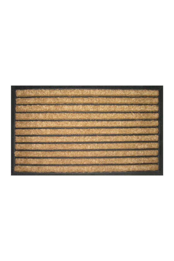 Entryways Striped Recycled Rubber & Coir Doormat In Natural Coir / Black