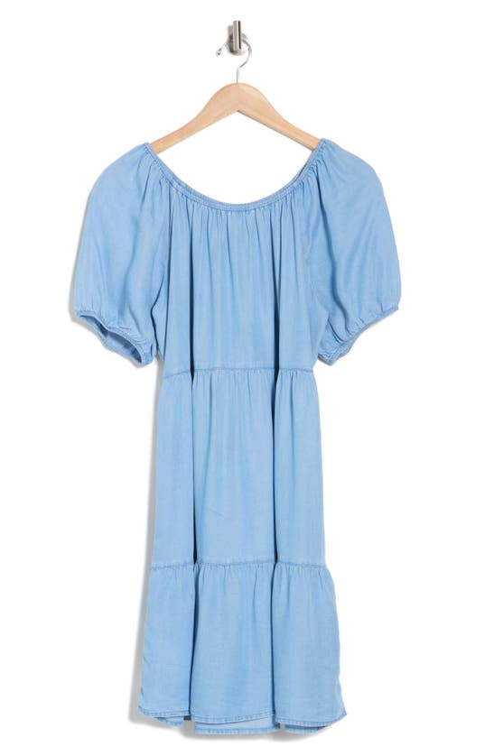 Shop Beachlunchlounge Amber Denim Tiered Dress In Medium Wash