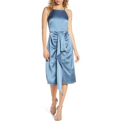 Harlyn Ruched Satin Midi Dress, Blue