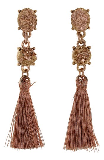 Olivia Welles Earthy Tassel Drop Earrings In Rose Gold