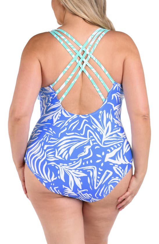 Shop La Blanca Beachside Bay Plunge One-piece Swimsuit In Chambray