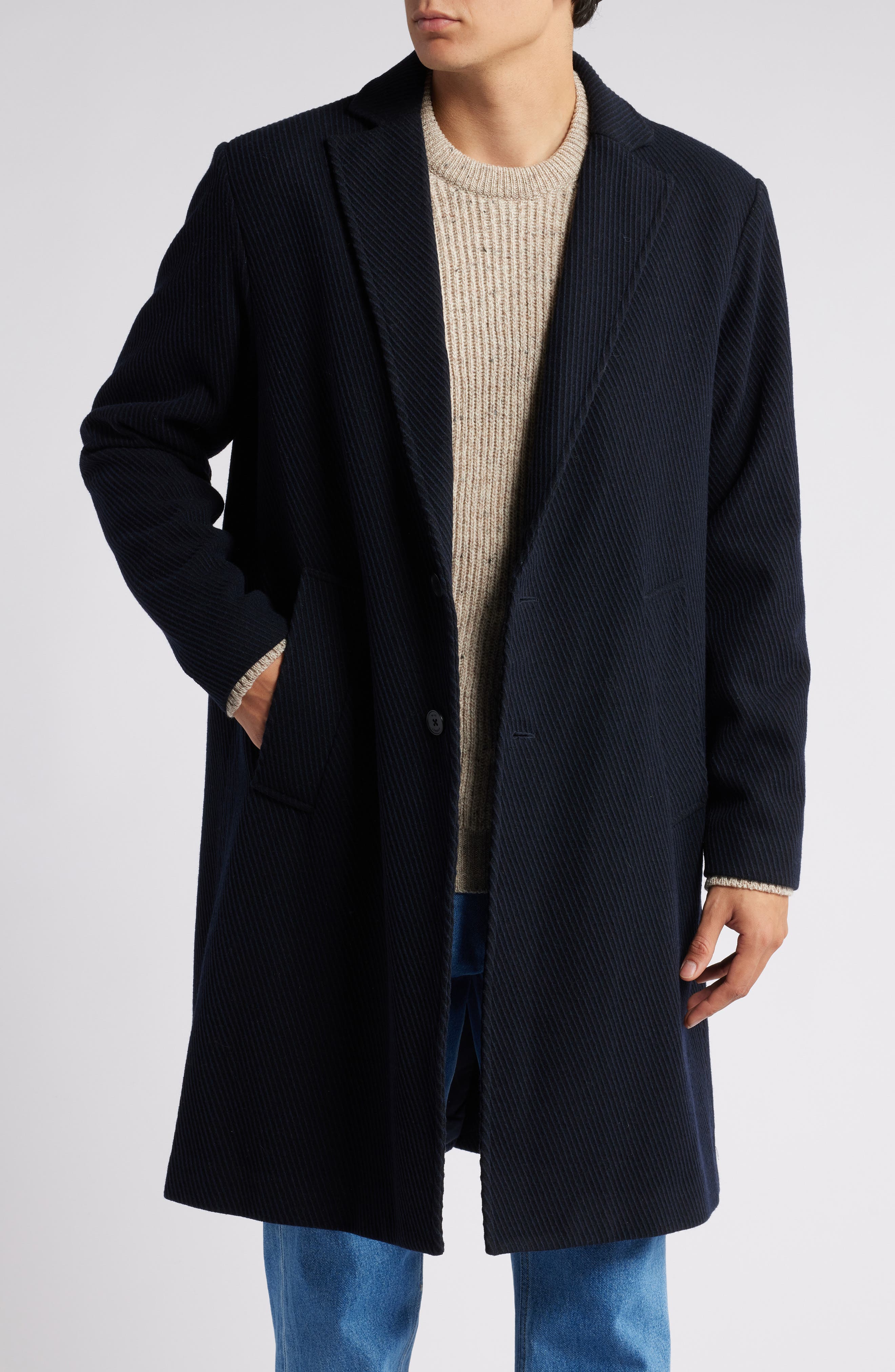 Wax London Sasso Single Breasted Wool Coat in Navy 