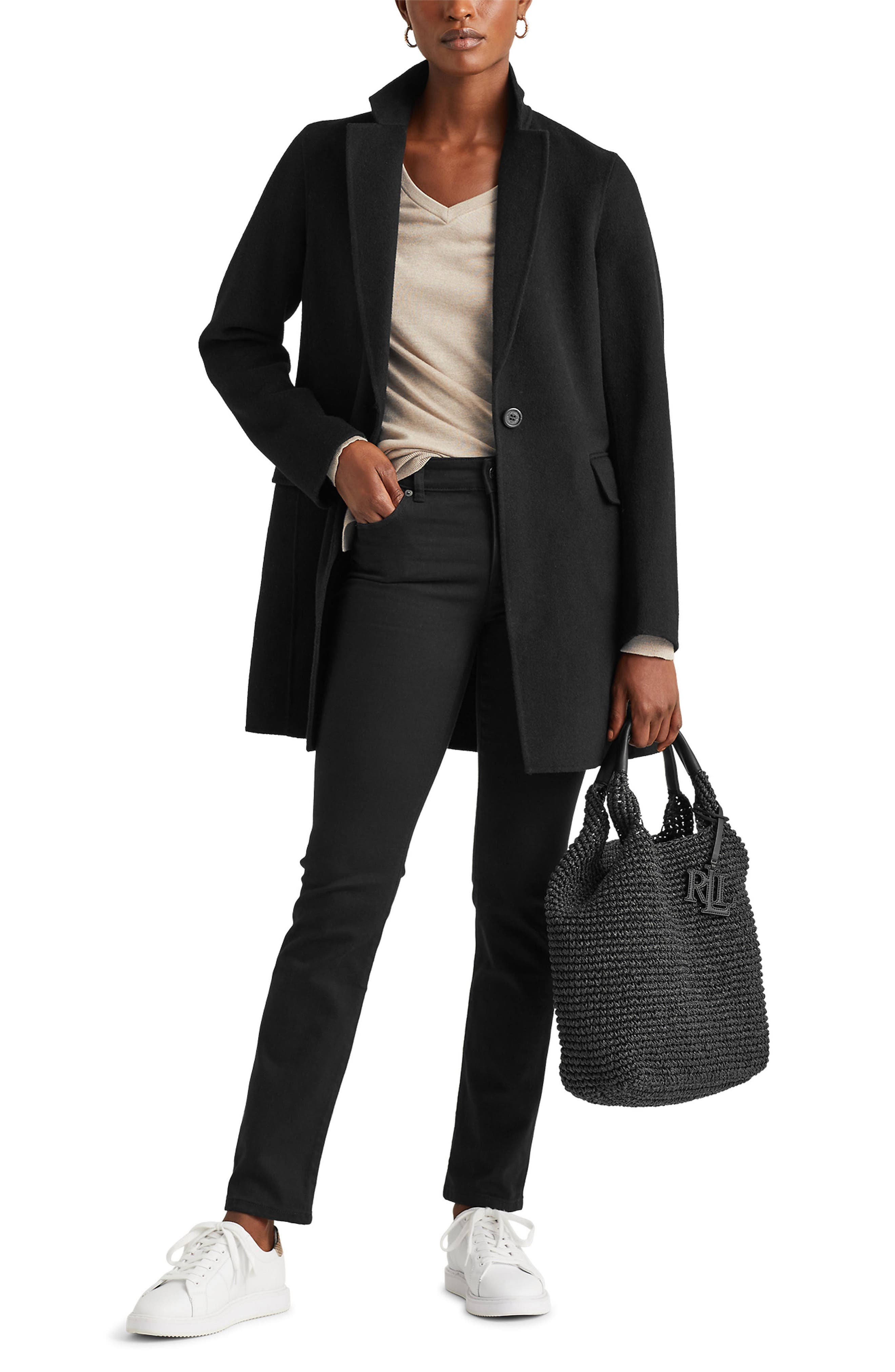 One-Button Double Face Wool Blend Coat 