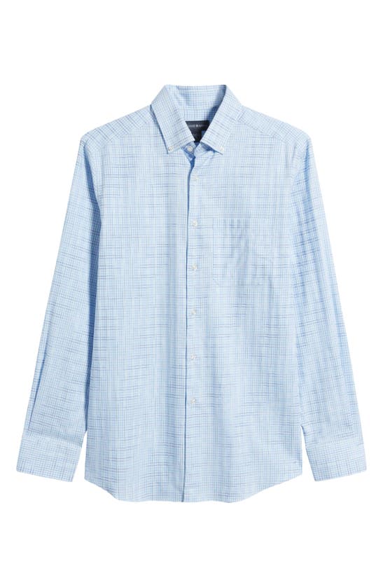 Shop Scott Barber Check Stretch Cotton Button-down Shirt In Aqua