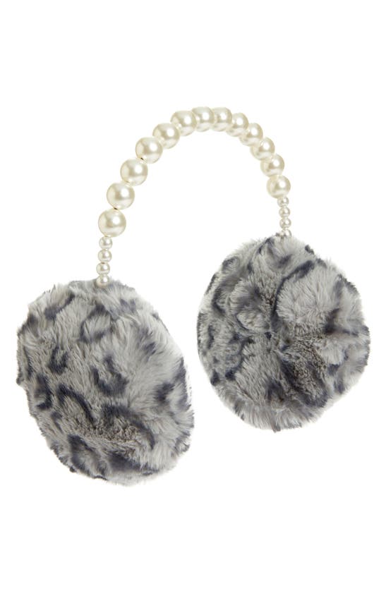 BP. CHEETAH PRINT FAUX FUR & IMITATION PEARL EARMUFFS