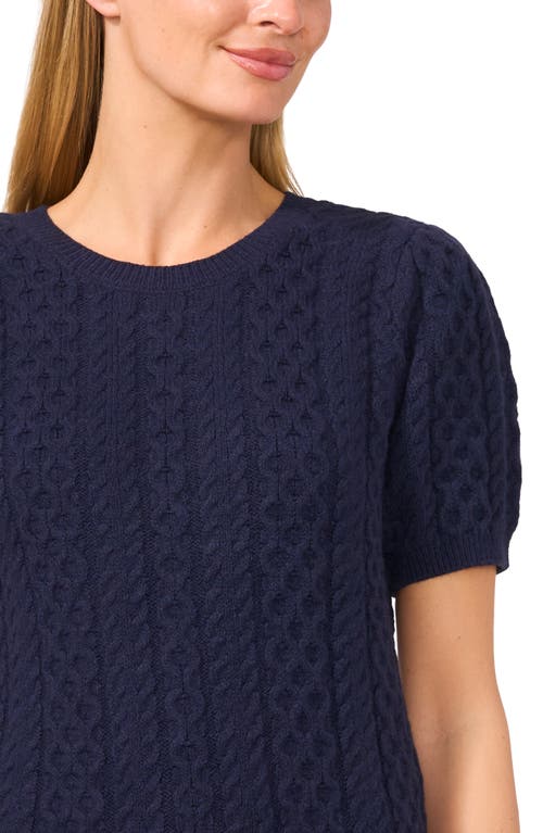 Shop Cece Cable Stitch Short Sleeve Sweater In Classic Navy