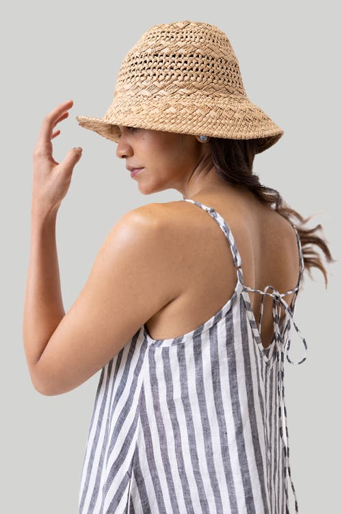 Shop Reistor Short Tent Dress With Back Tie In Striped Linen