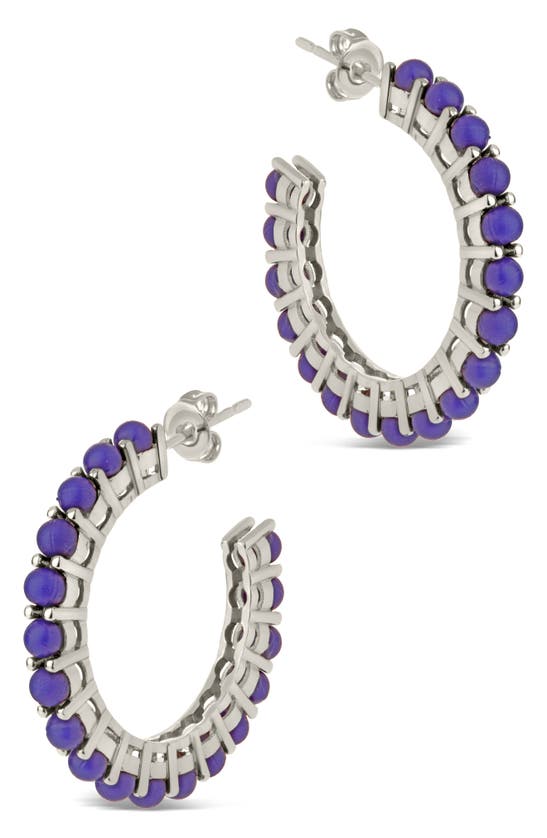 Sterling Forever Noella Beaded Hoop Earrings In Silver