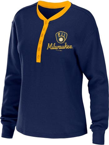 Women's Wear by Erin Andrews Navy Milwaukee Brewers Waffle Henley Long Sleeve T-Shirt